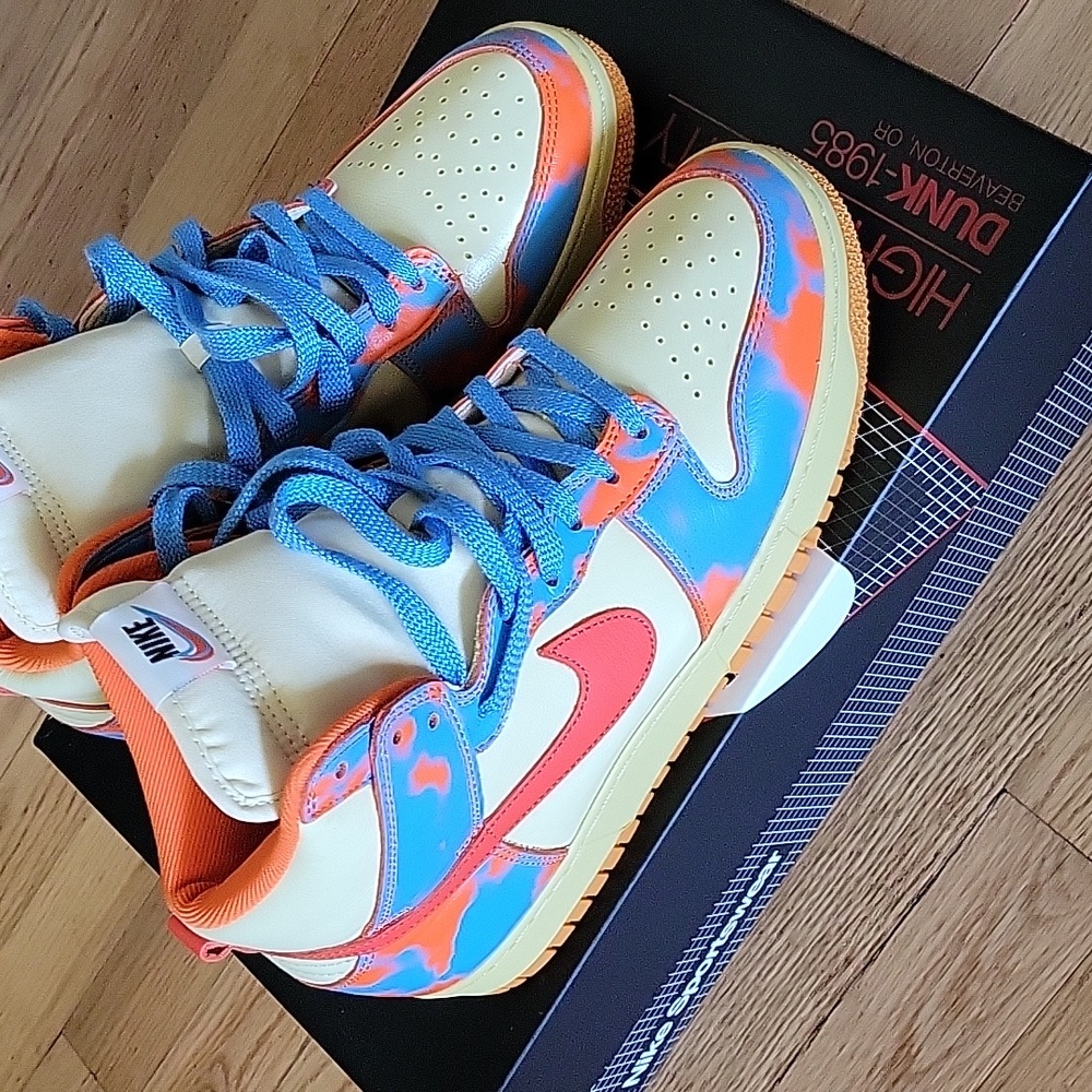 Nike Men's High-Top Sneakers in Cream, Blue, Orange, and Pink